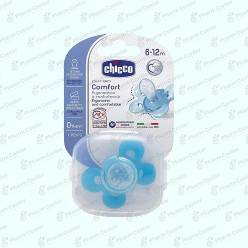 Chicco Пустышка орт. сил. голубая  6-12м 405905