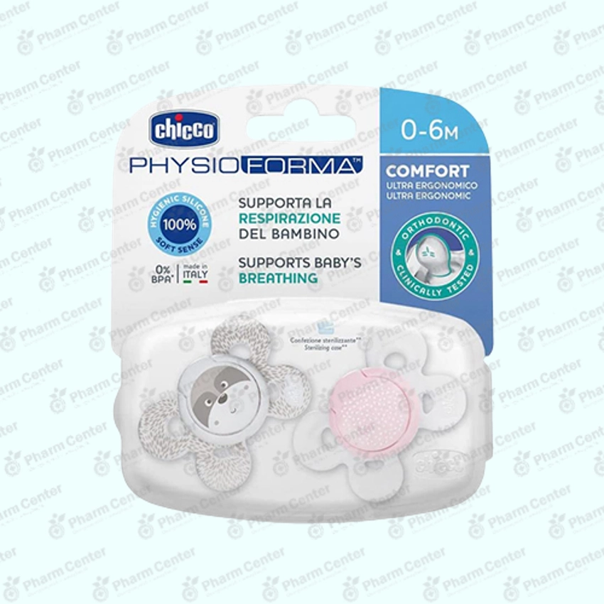 Chicco Пустышка орт. сил. розовая 0-6м 408249  X2
