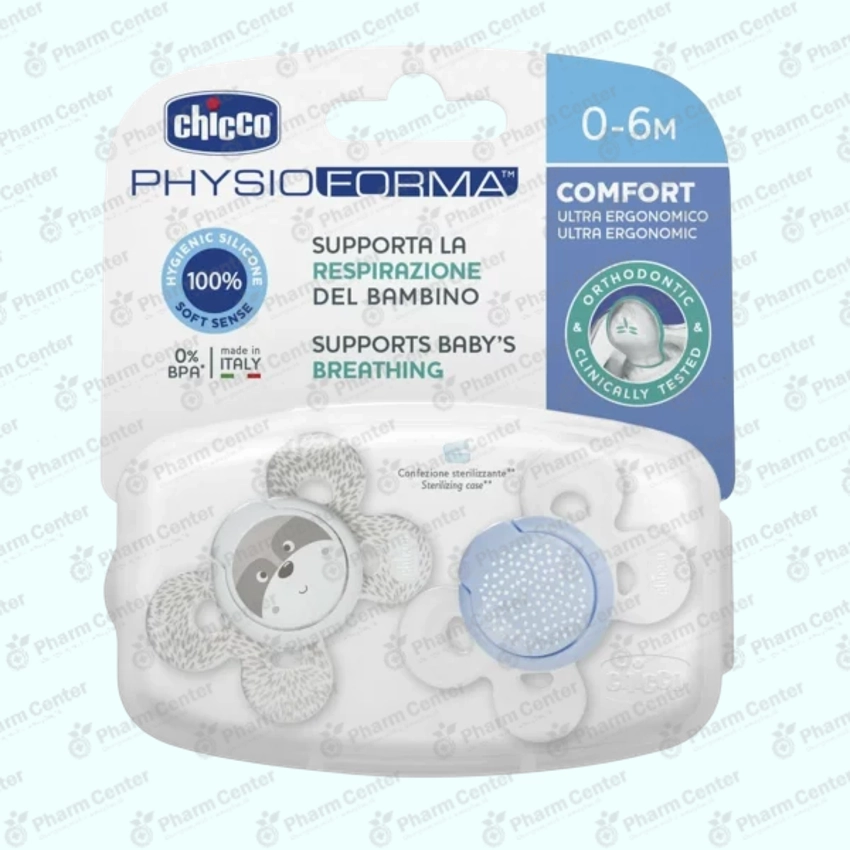 Chicco Пустышка орт. сил. голубая 0-6м 408250 X2