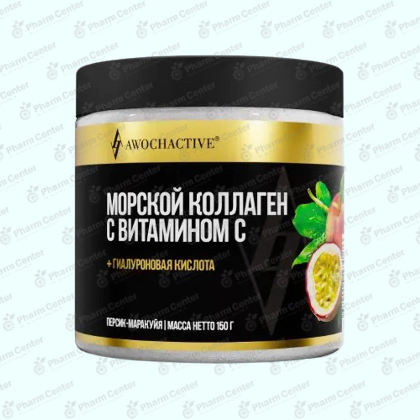 Коллаген морской пор, 4500мг с Гиалуроновай к-той и Вит С 150г персик маракуйя