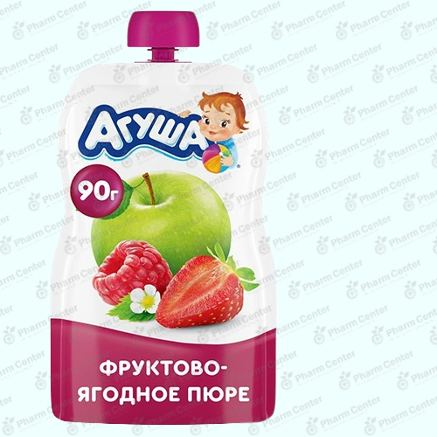 Агуша խյուս խնձոր, ելակ և ազնվամորի (6 ամս+) 90գ պաուչ №1