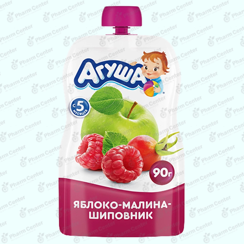 Агуша խյուս խնձոր, ազնվամորի և մասուր (5 ամս+) 90գ պաուչ №1