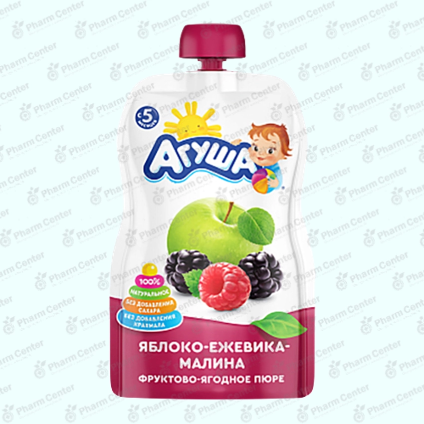 Агуша խյուս խնձոր, մոշ և ազնվամորի (5 ամս+) 90գ պաուչ №1
